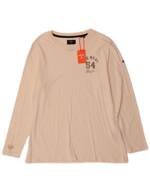 Top grafico da donna a maniche lunghe Superdry UK 16 grande cotone bianco sporco