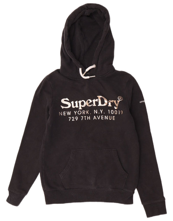 Felpa con cappuccio grafica da donna Superdry UK 8 Small in cotone nero