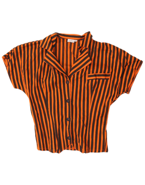 Camicetta camicia a maniche corte da donna vintage UK 10 piccolo cotone a righe arancioni