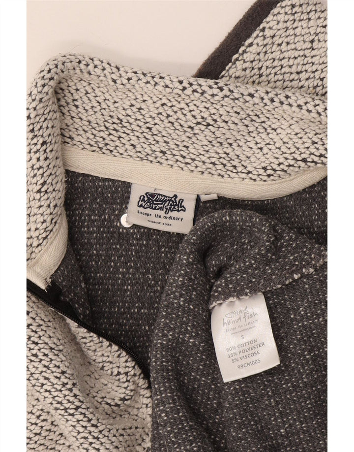 Felpa da uomo con collo con zip Weird Fish, piccola, in cotone chiazzato grigio