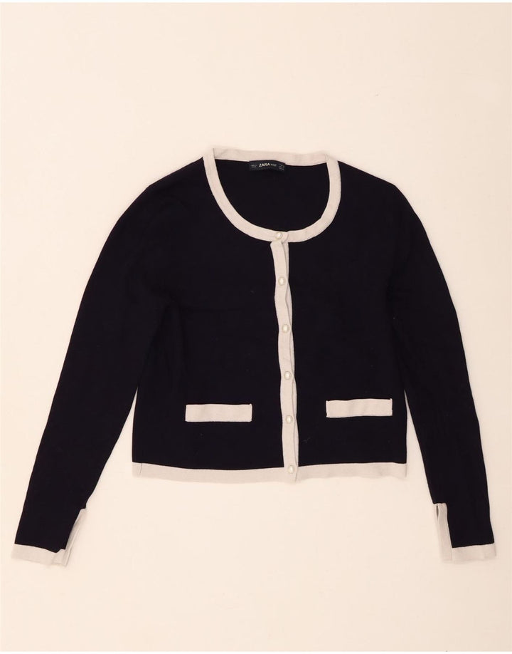 Maglione cardigan corto da donna Zara UK 12 viscosa blu navy medio