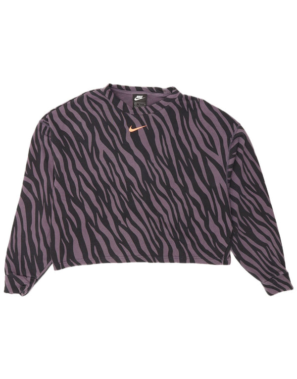 Felpa corta da donna Nike, maglione UK 10, piccola stampa animale viola