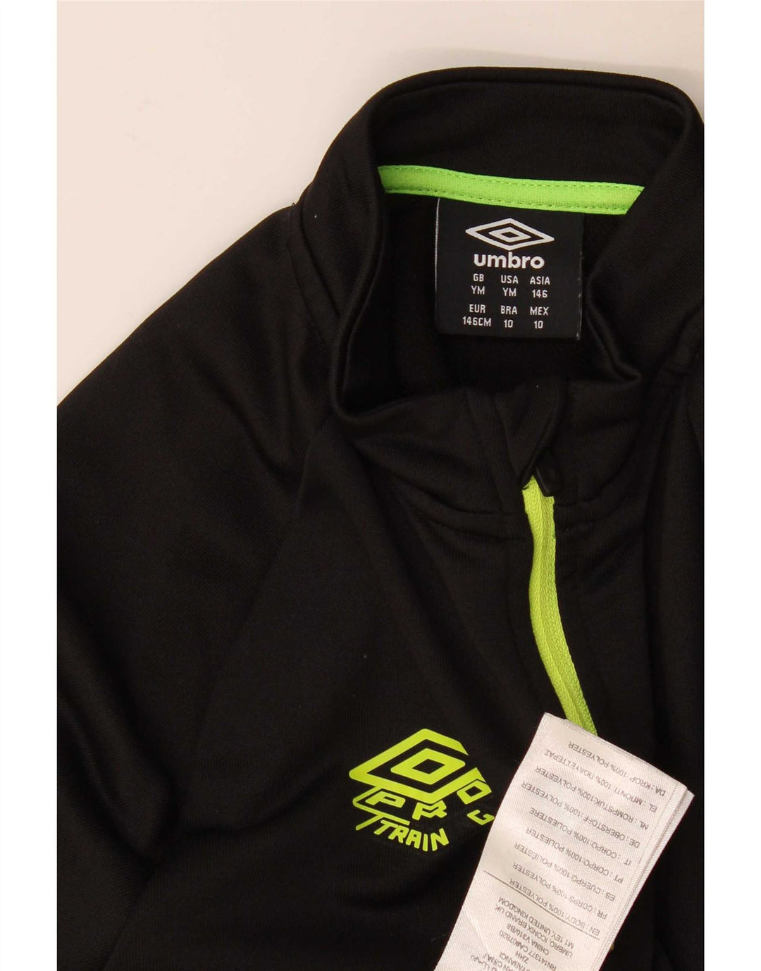 Maglia Umbro da bambino con zip e collo a maniche lunghe 9-10 anni, colore nero medio