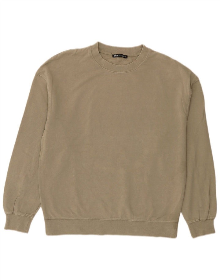 Felpa oversize da donna Zara, maglione UK 10, piccolo cotone kaki