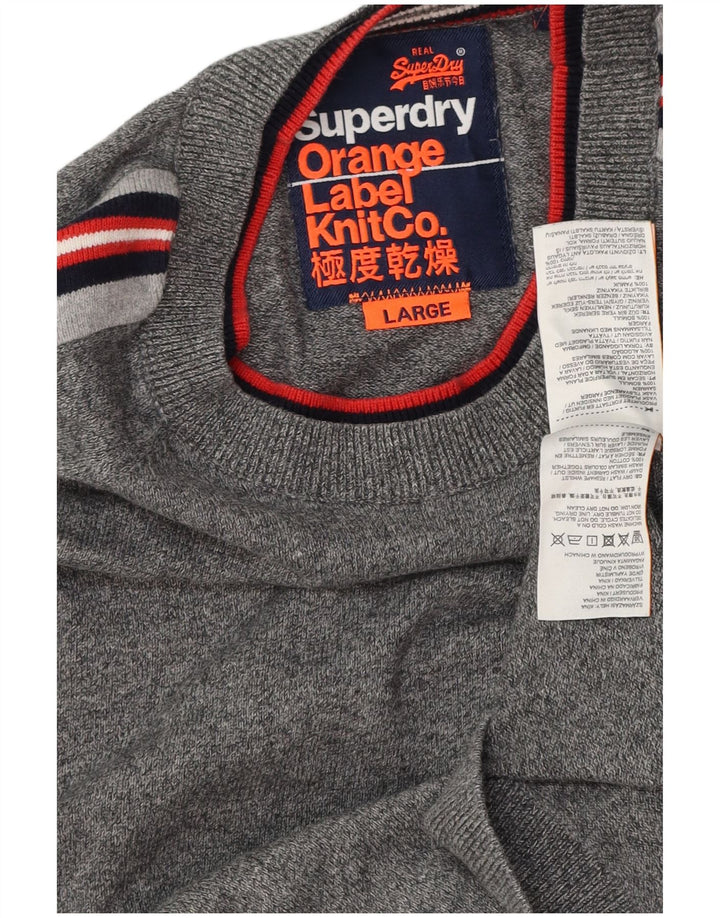 Maglione maglione girocollo da donna SUPERDRY UK 16 grande cotone grigio