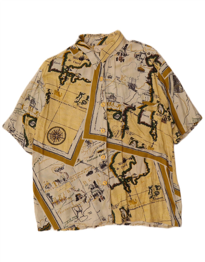 Camicia vintage da donna a maniche corte con motivo astratto UK 14 grande gialla