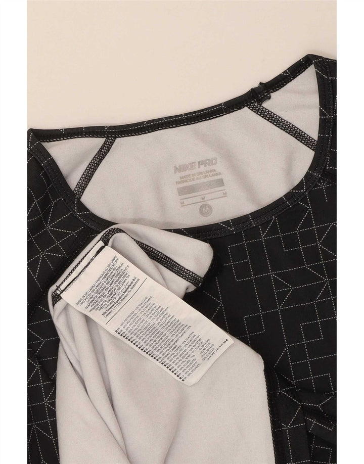 Nike Dri Fit Top manica lunga da donna UK 12 poliestere geometrico nero medio