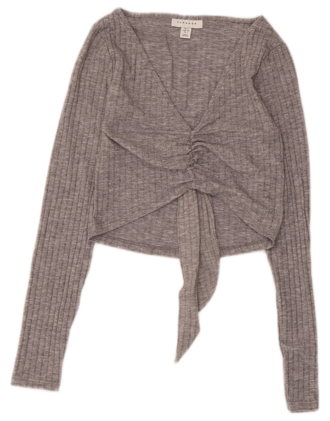 Topshop Top corto da donna a maniche lunghe UK 6 XS poliestere grigio