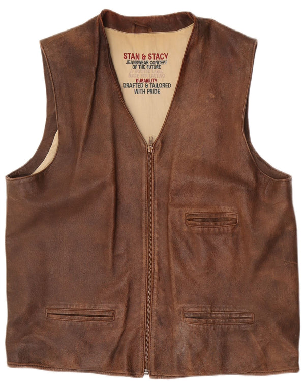 Gilet in pelle da uomo vintage UK 42 XL in pelle marrone