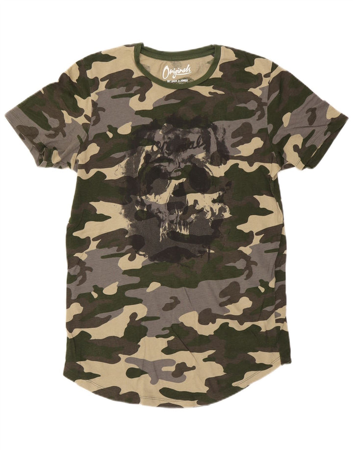 T-shirt grafica da uomo Jack & Jones Top in cotone mimetico verde medio