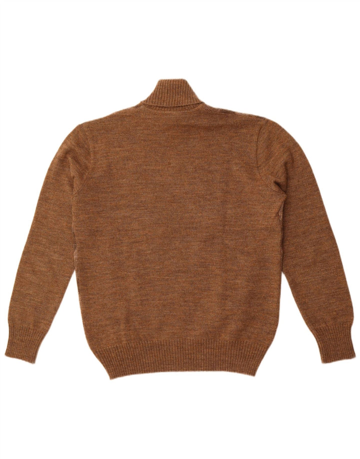 Maglione vintage da uomo con collo alto e maglione marrone medio a rombi/diamante