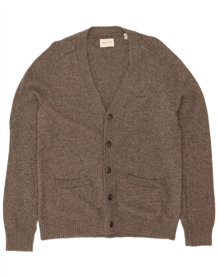 Maglione cardigan da uomo Gant in lana d'agnello grigio medio