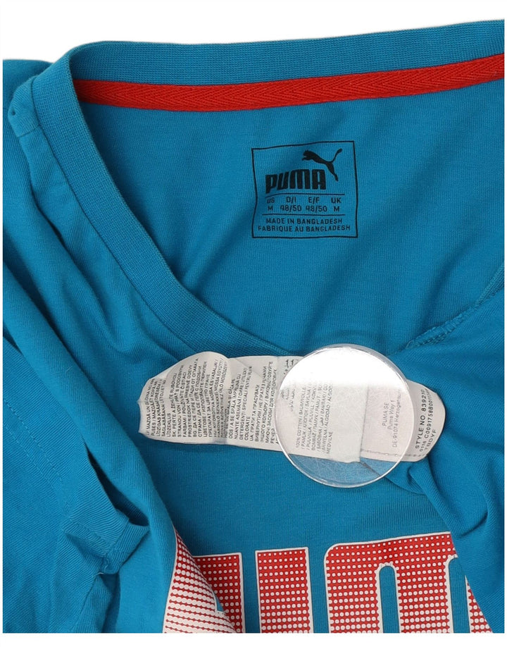 T-shirt grafica da uomo Puma Top in cotone blu medio