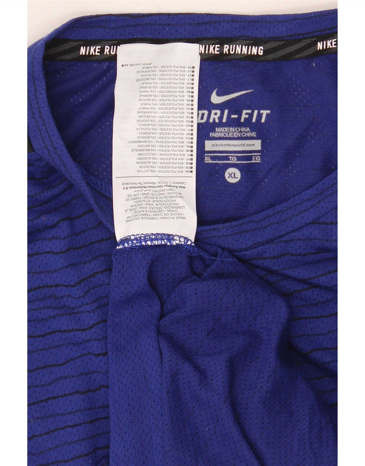 T-shirt Nike Dri Fit da uomo Top XL in poliestere a righe blu navy