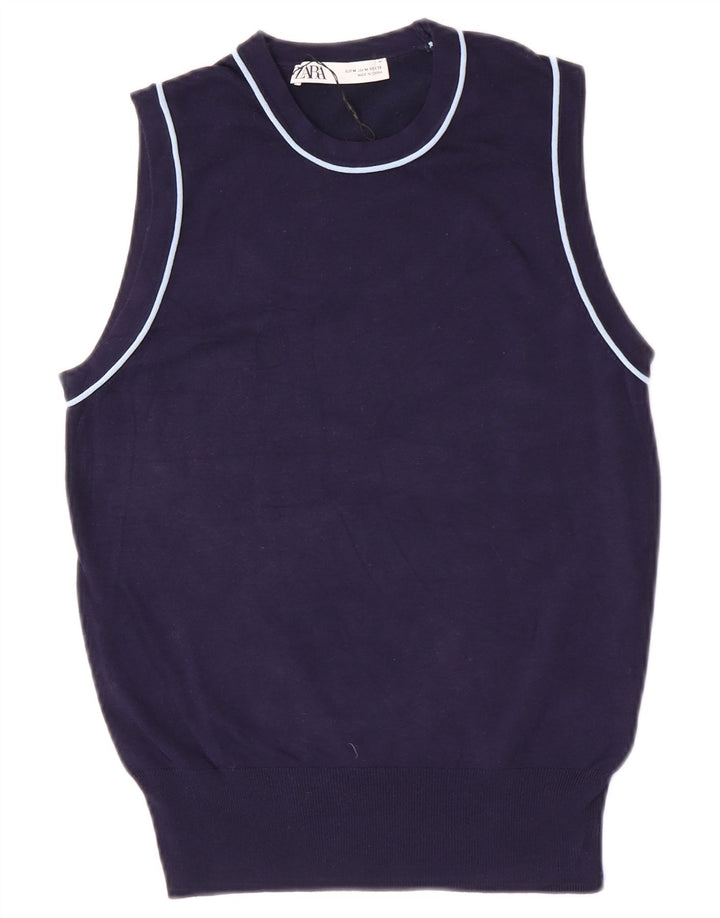 Canotta canotta da donna Zara UK 12 media blu navy in viscosa