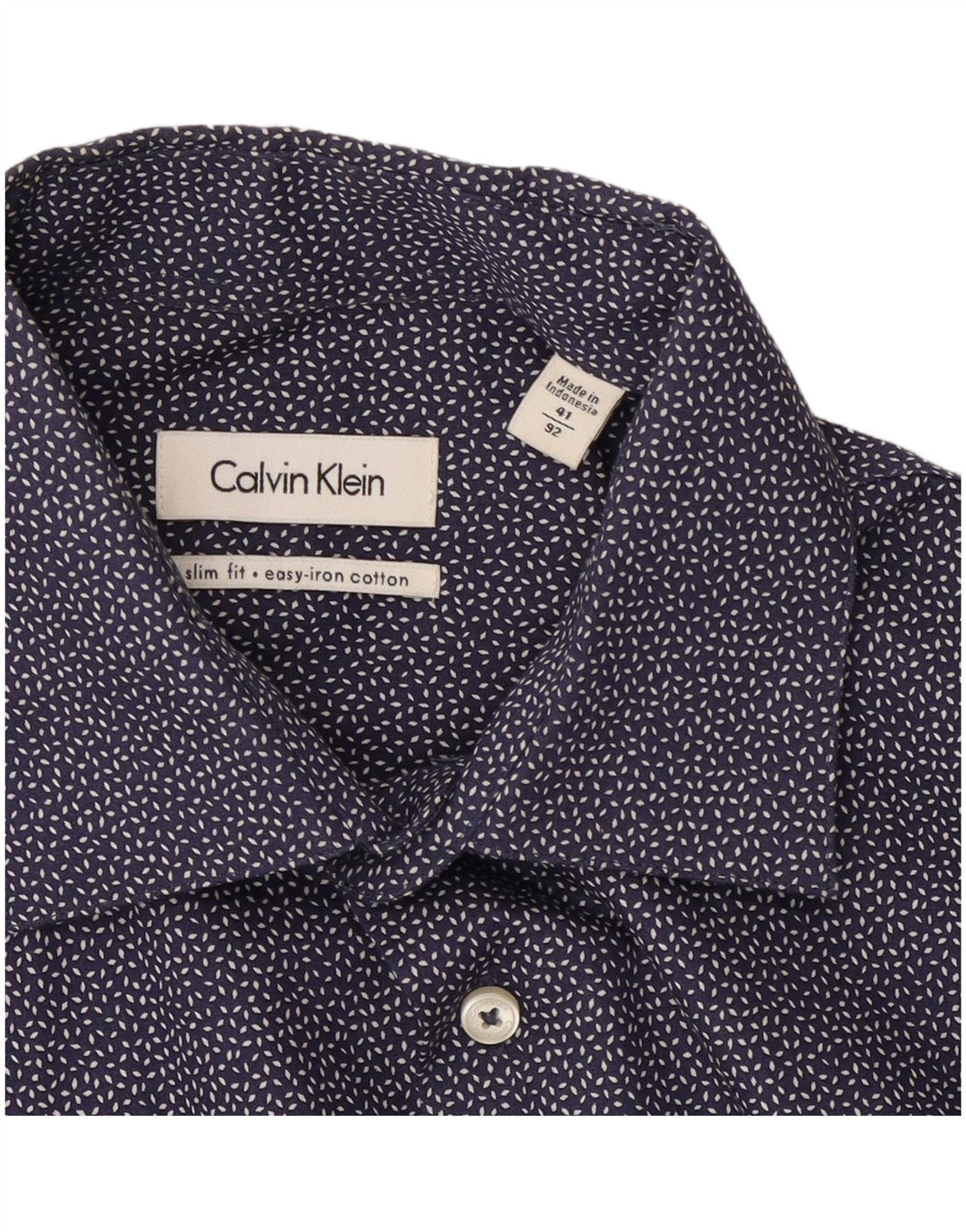Camicia slim fit da uomo Calvin Klein taglia 41 grande cotone maculato blu navy