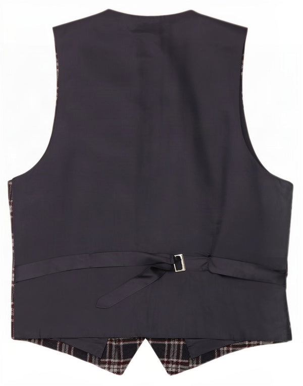 Breco's Mens Waistcoat IT 50 Large Navy Blue Check Wool