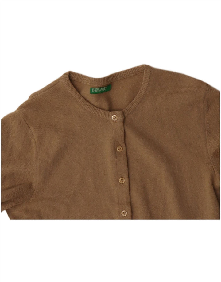 Maglione cardigan da donna BENETTON UK 10 piccolo beige in lana vergine