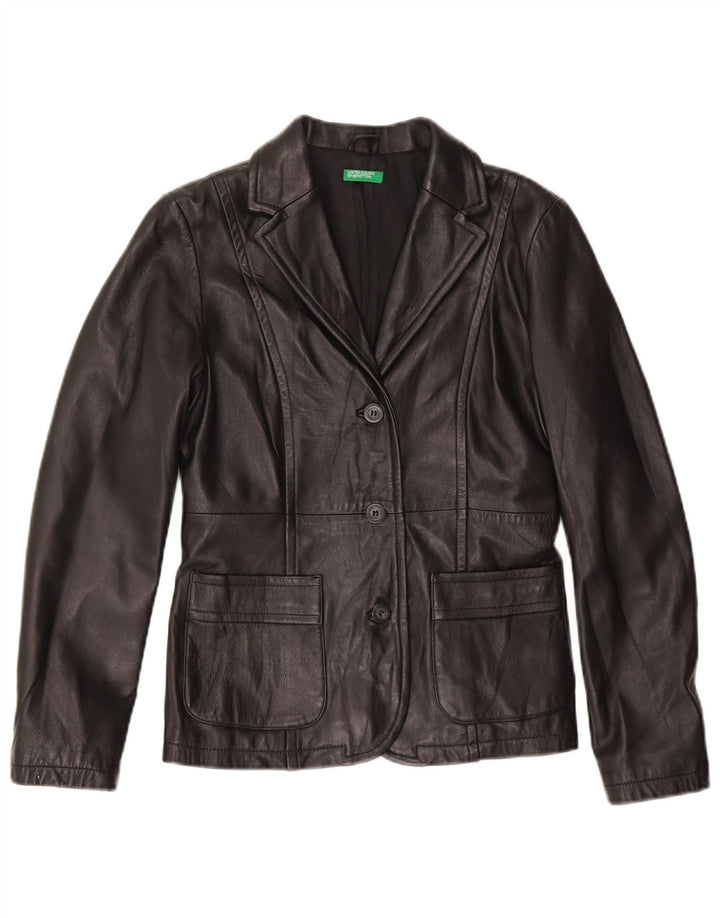 Giacca Blazer in Pelle da Donna a 3 Bottoni Benetton IT 42 Media Pelle Nera