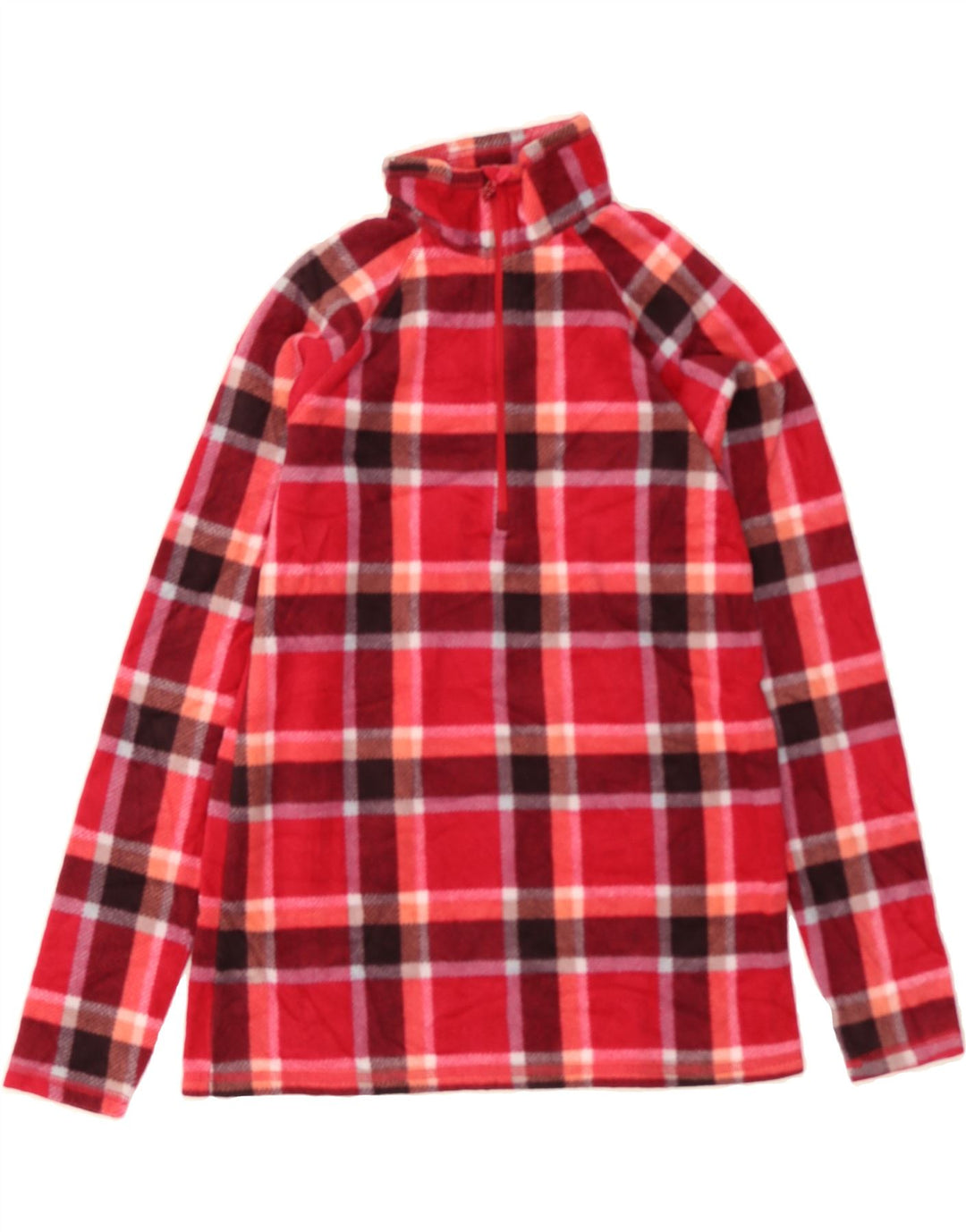 EDDIE BAUER Womens Zip Neck Fleece Jumper UK 6 XS Red Check Polyester Vintage Eddie Bauer and Second-Hand Eddie Bauer from Messina Hembry 