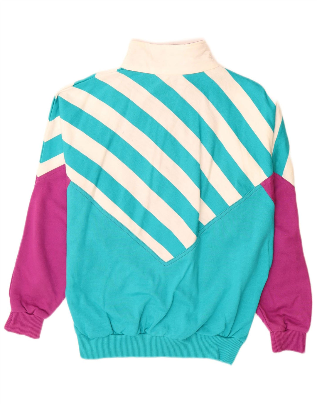 Felpa grafica da donna vintage maglione UK 12 blocco colore blu medio