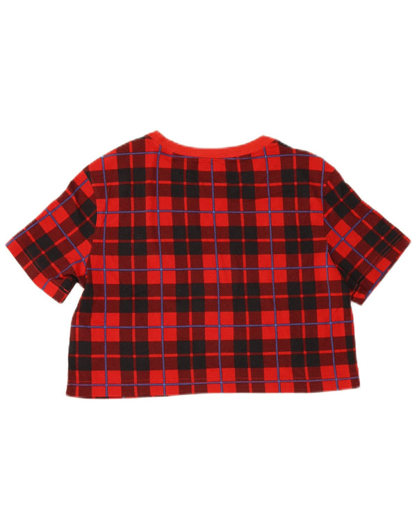 T-shirt corta oversize da donna Nike UK 6 XS rosso a quadri in cotone