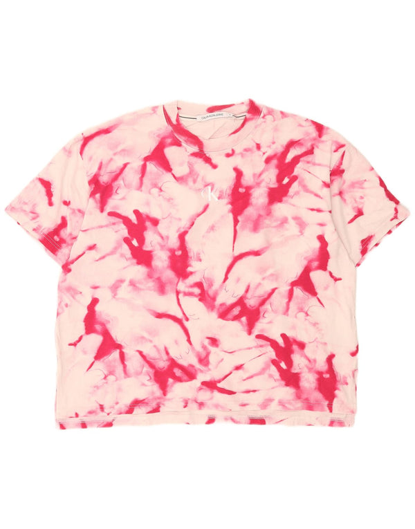 Maglietta grafica da donna Calvin Klein Jeans Top UK 14 Medium Pink Tie Dye