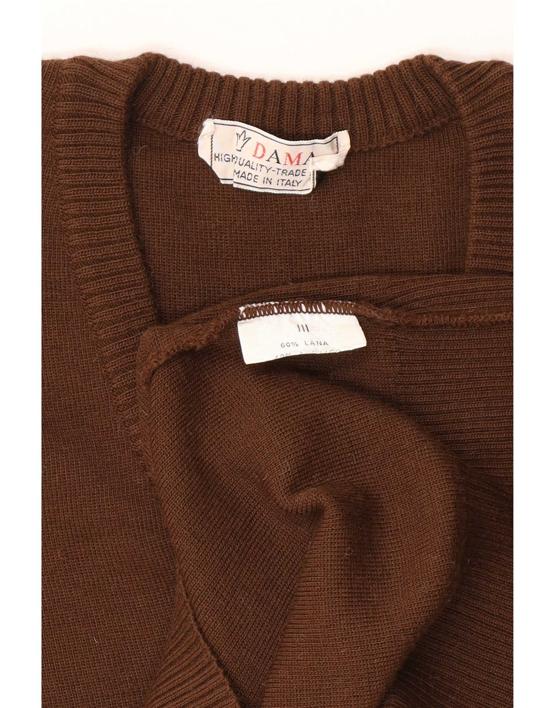 Maglione maglione vintage da donna con scollo a V UK 14 lana marrone medio