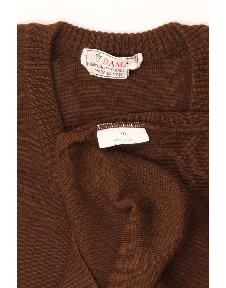Maglione maglione vintage da donna con scollo a V UK 14 lana marrone medio