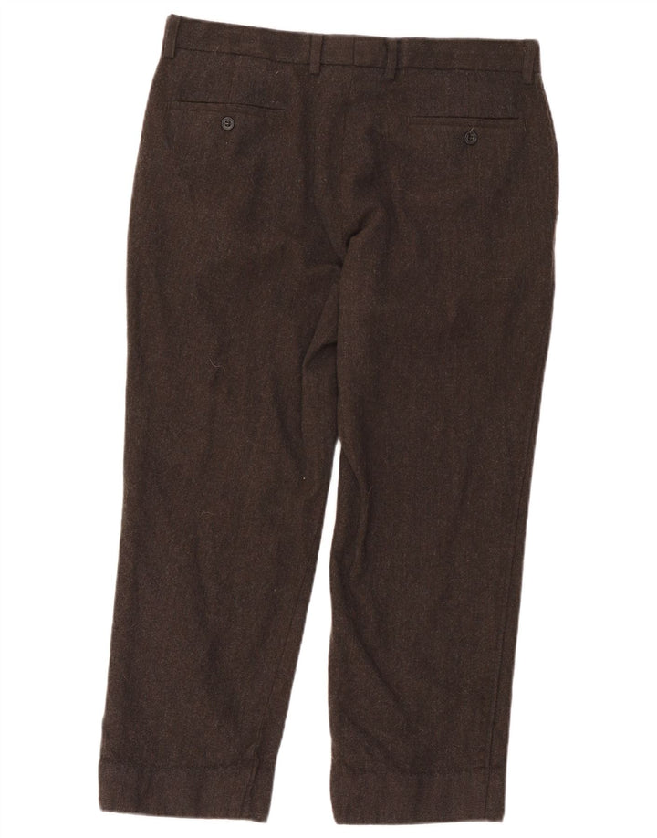 Pantaloni da abito dritti corti Marks & Spencer da uomo W36 L24 lana marrone