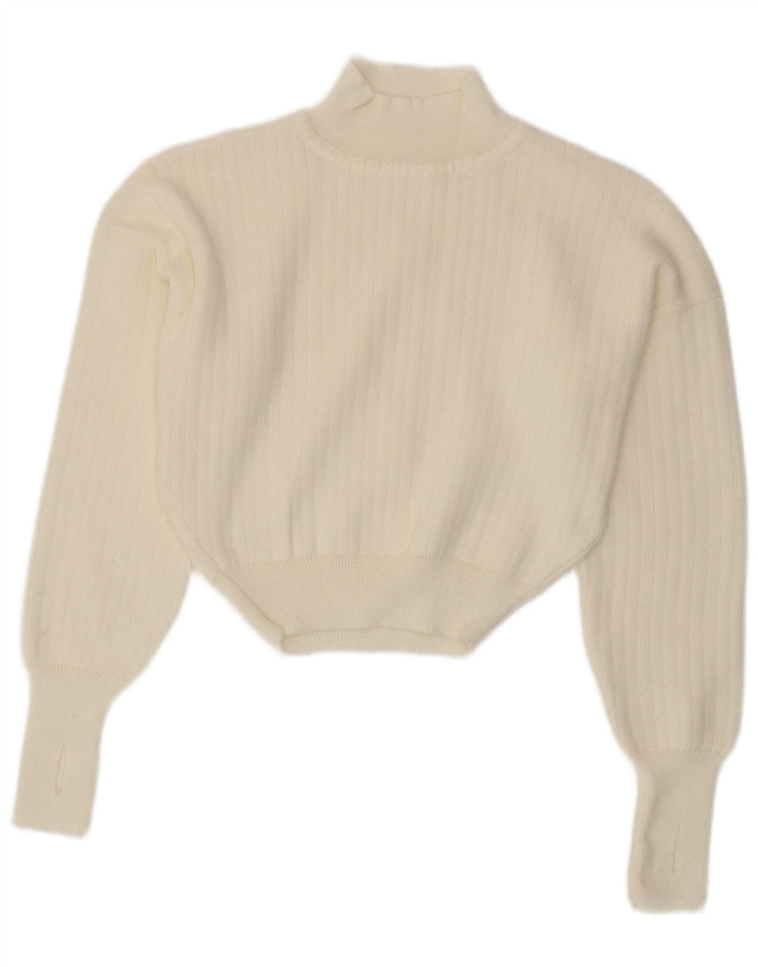 Maglione Donna Vintage Corto a Collo Alto UK 14 Medio Bianco