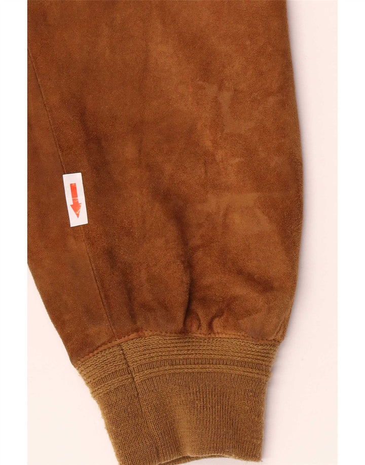 Giubbotto bomber vintage in pelle scamosciata da uomo IT 50 grande marrone