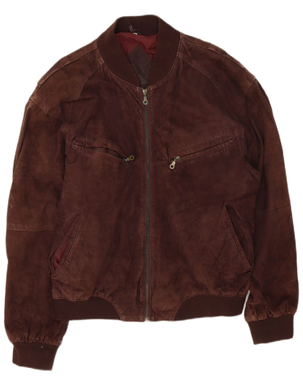 Giubbotto bomber in pelle scamosciata vintage da uomo UK 42 XL in pelle marrone