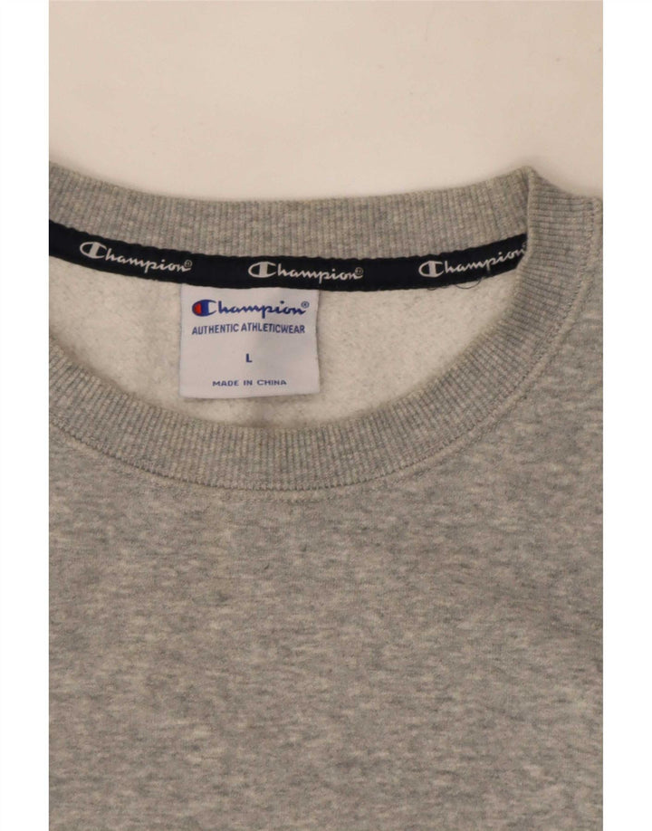 Felpa grafica da uomo Champion, maglione grande, cotone chiazzato grigio