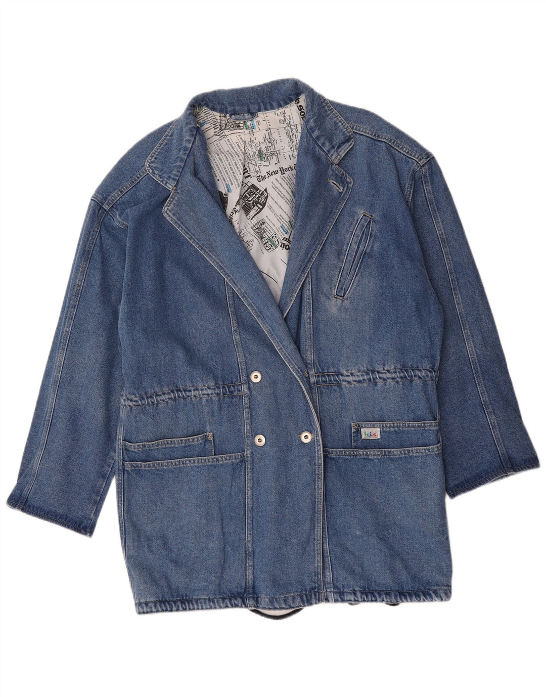 Giacca blazer doppiopetto lunga da donna vintage UK 16 grande blu