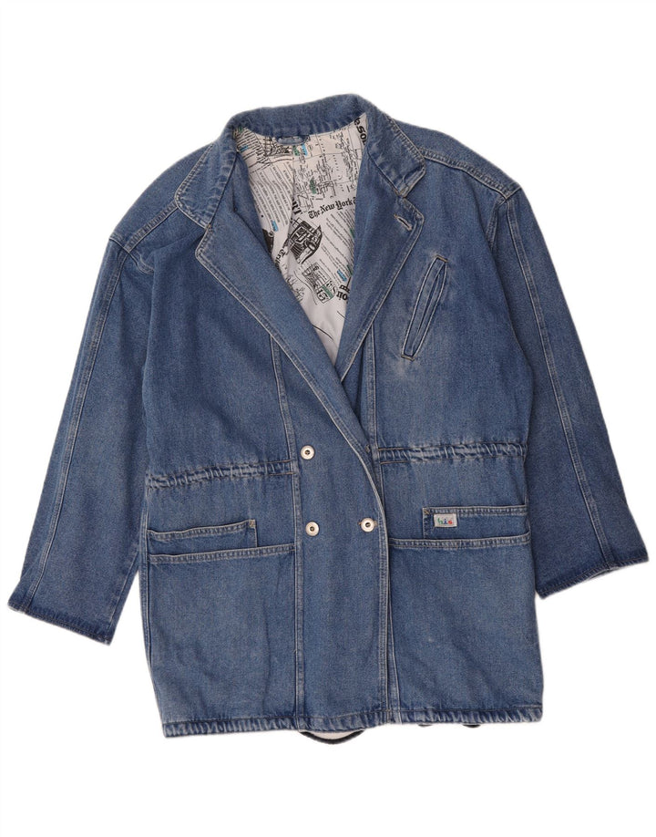 Giacca blazer doppiopetto lunga da donna vintage UK 16 grande blu