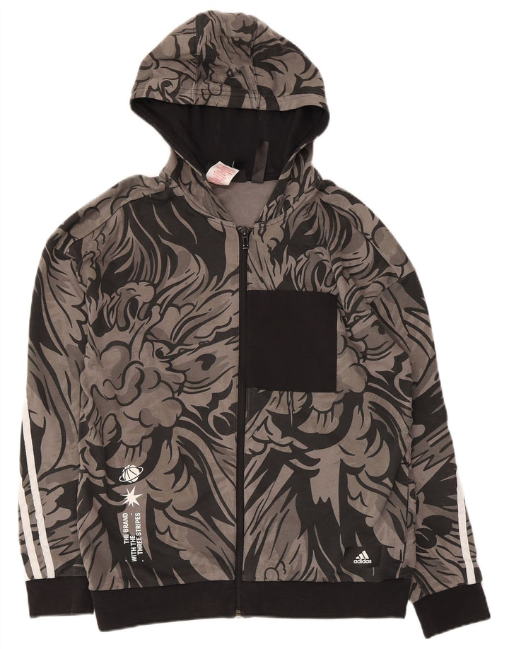 Felpa con cappuccio e zip Adidas da ragazzo a tre strisce 13-14 anni Grigia