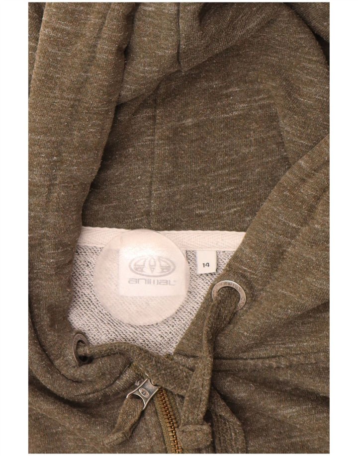 ANIMAL Maglione con cappuccio e zip da donna UK 14 Grande cotone screziato color kaki