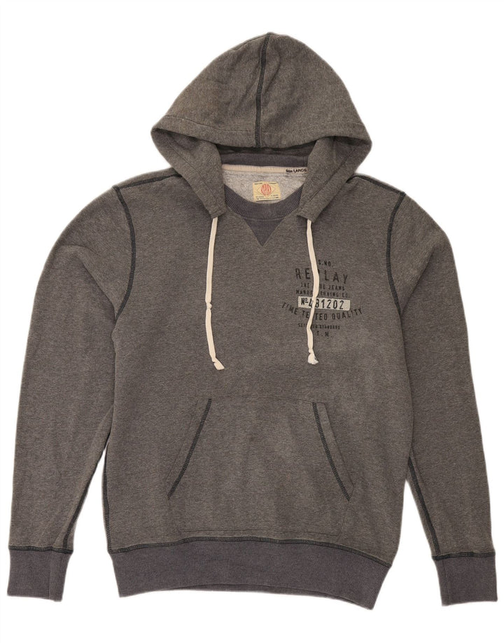 Maglione con cappuccio grafico da uomo Replay grande in cotone grigio