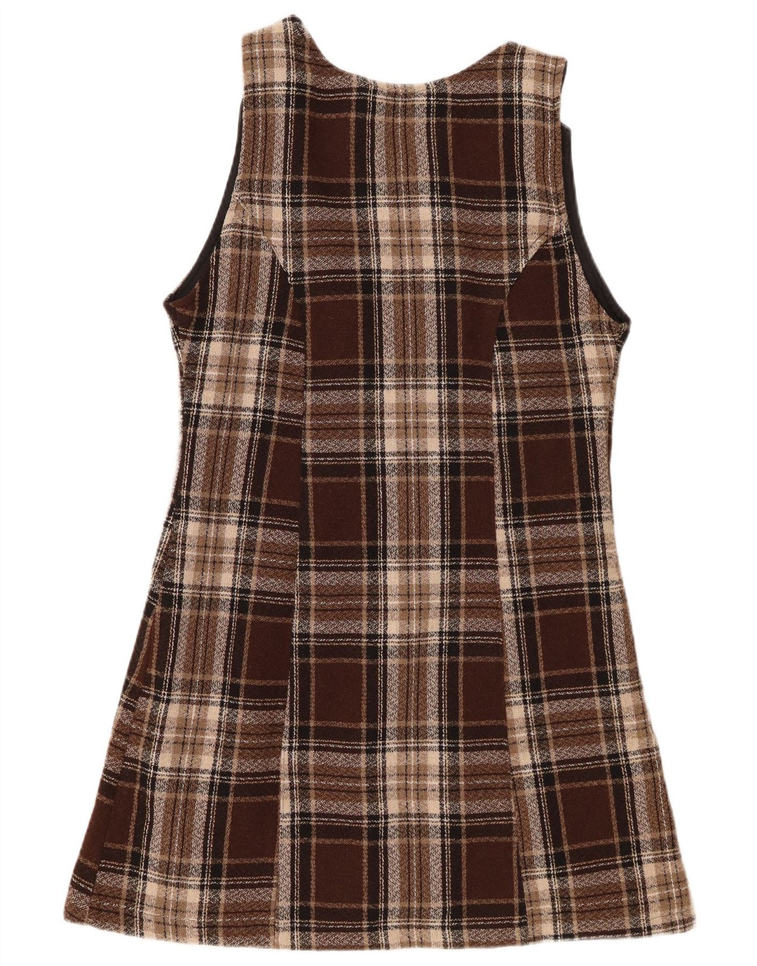 Abito vintage da donna senza maniche a trapezio IT 44 a quadri marrone medio
