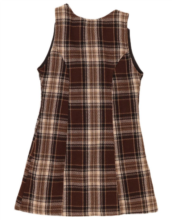 Abito vintage da donna senza maniche a trapezio IT 44 a quadri marrone medio