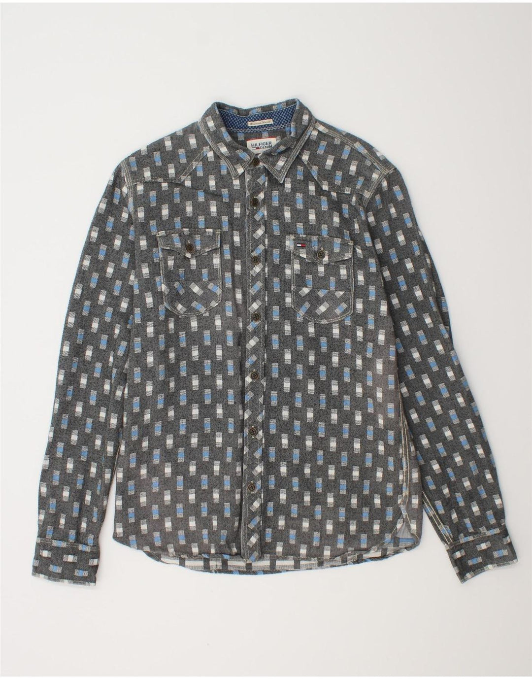 TOMMY HILFIGER Camicia da uomo grande in cotone geometrico grigio