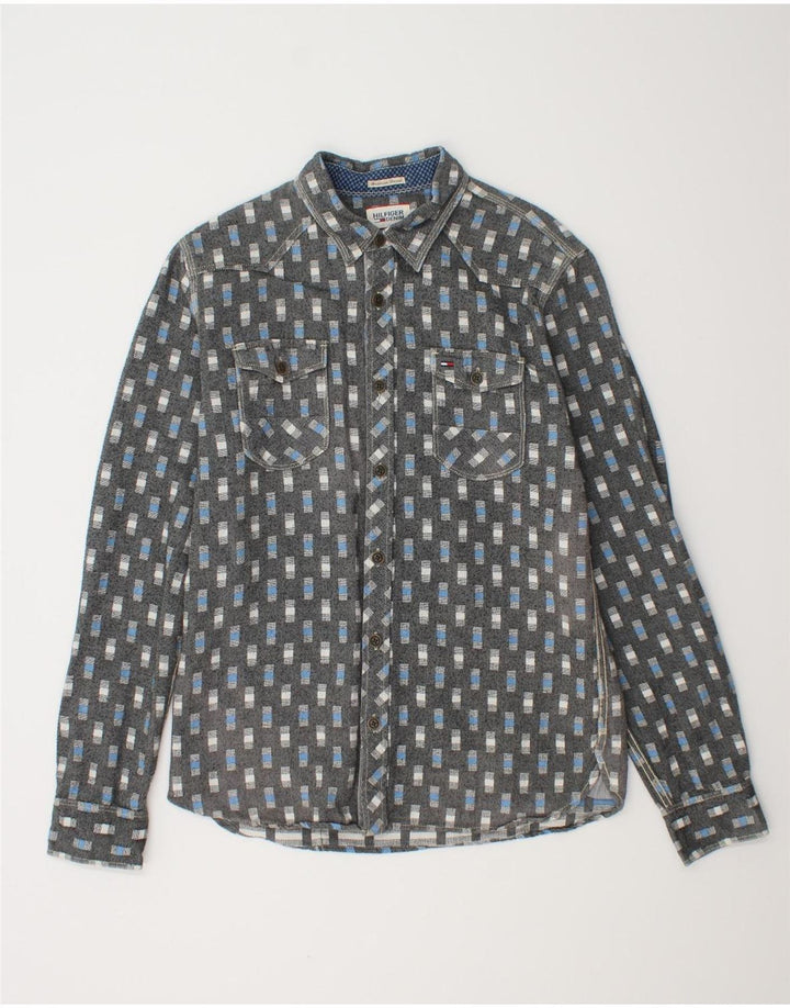 TOMMY HILFIGER Camicia da uomo grande in cotone geometrico grigio