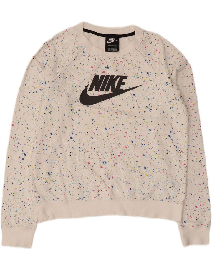 Felpa oversize con grafica Nike da donna UK 10 piccola bianca maculata