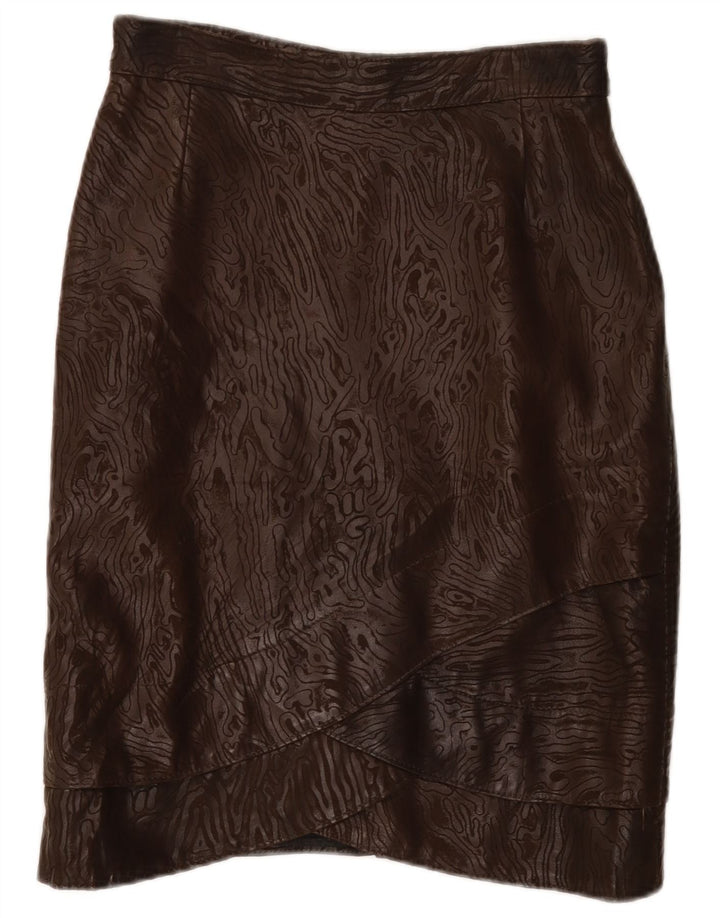 Gonna in pelle vintage da donna W28 stampa animalier marrone medio