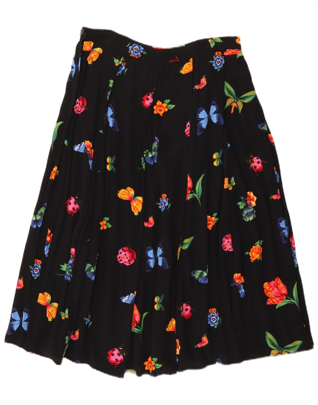 Gonna a trapezio da donna vintage W30 media nera floreale