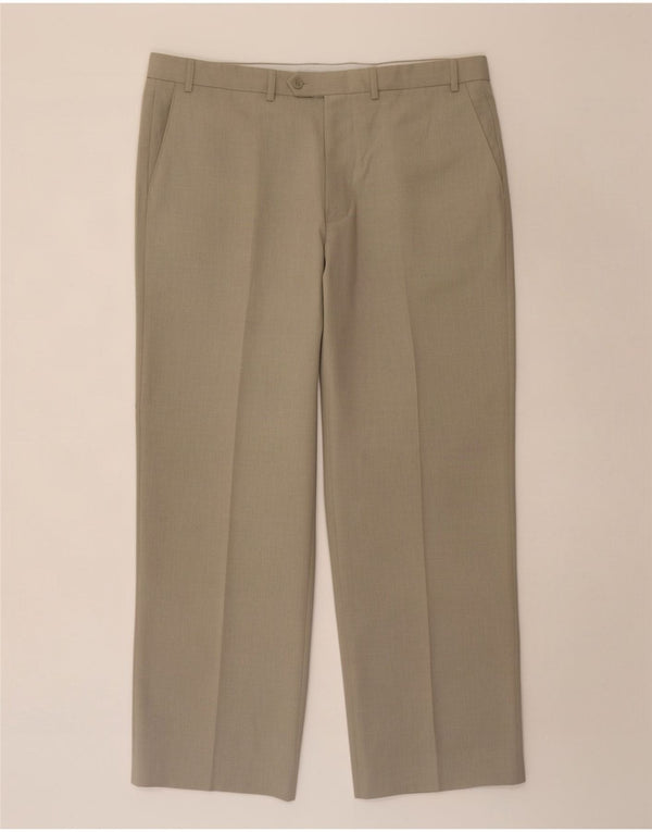 Pantaloni da abito dritti da uomo Marks & Spencer W38 L30 Poliestere beige