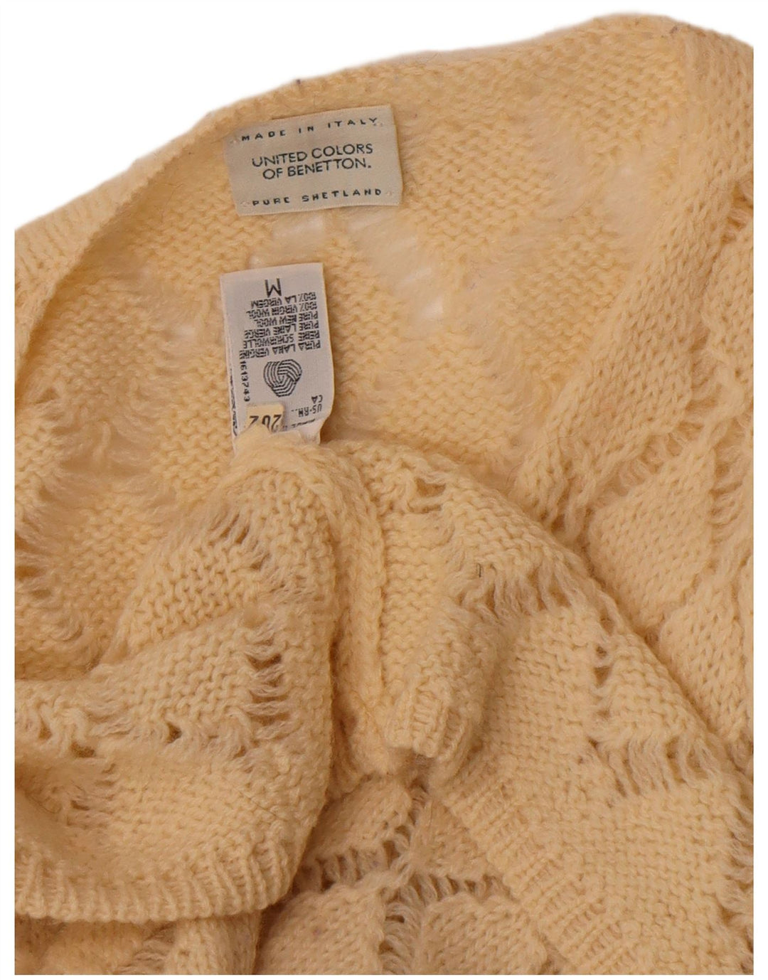 Maglione cardigan da donna Benetton UK 14 medio bianco sporco a rombi/diamante