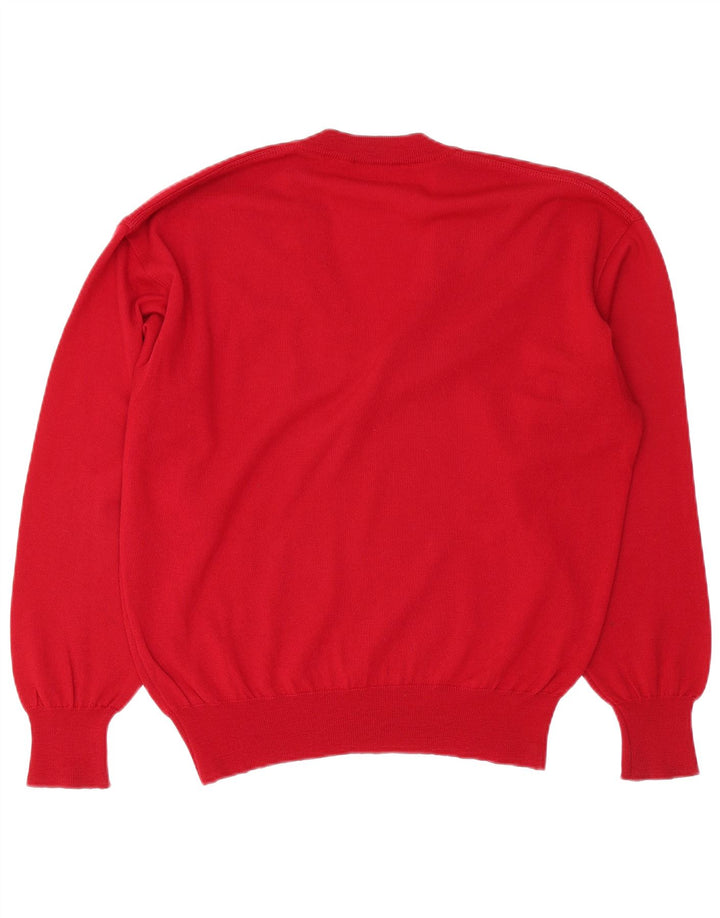 VINTAGE Mens V-Neck Jumper Sweater Large Red