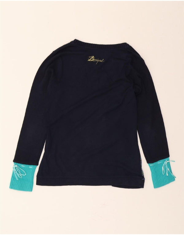 DESIGUAL Top grafico da donna manica lunga UK 14 Large Navy Blue Paisley